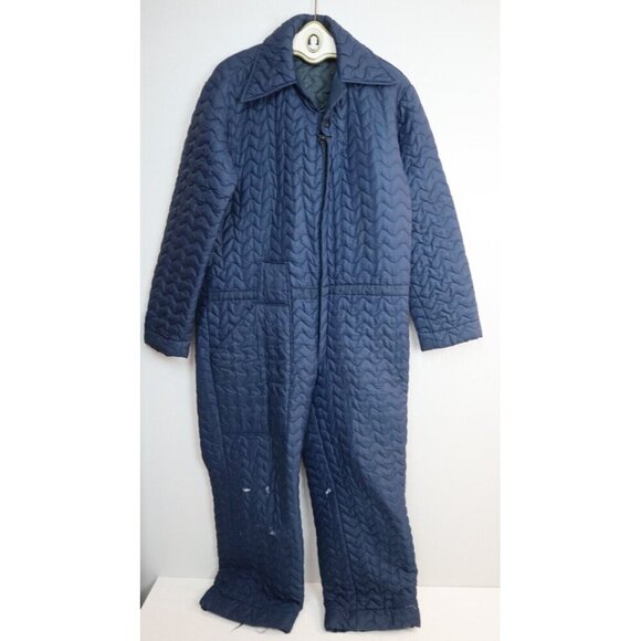 VINTAGE 70'S BLUE QUILTED INSULATED COVERALL SNOWSUIT - Picture 1 of 11